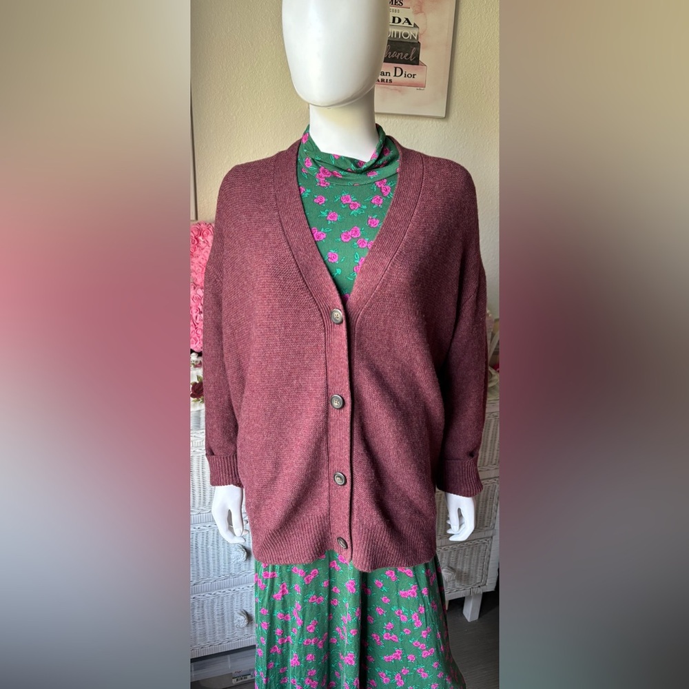 The Reset R Label wool cashmere blend cardigan sweater in burgundy color Size M